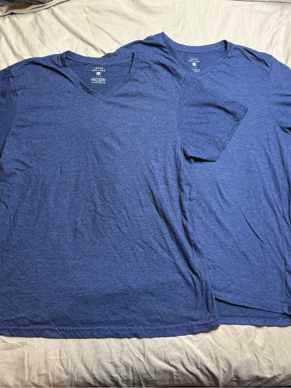 Urban Heritage Men's Blue V-Neck Cotton Blend Shirt x Two
